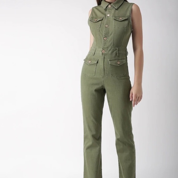 FOREVER 21 olive denim sleeveless utility jumpsuit - Picture 2 of 13